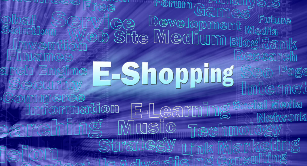 E-shopping concept in blue virtual space